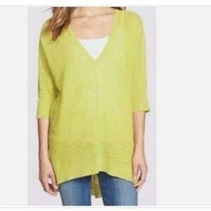 Eileen Fisher Organic Cotton Linen Blend Oversized Honeydew V Neck Tunic Small